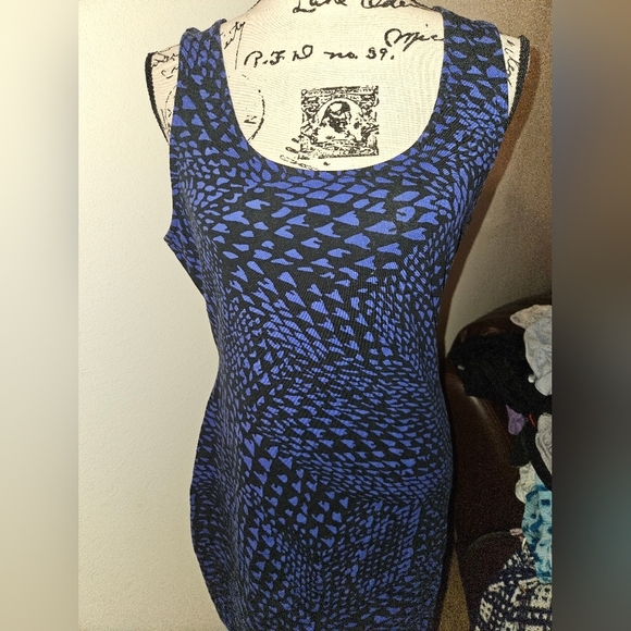 Womans Mini Blue And Black Tank Dress - Picture 2 of 10